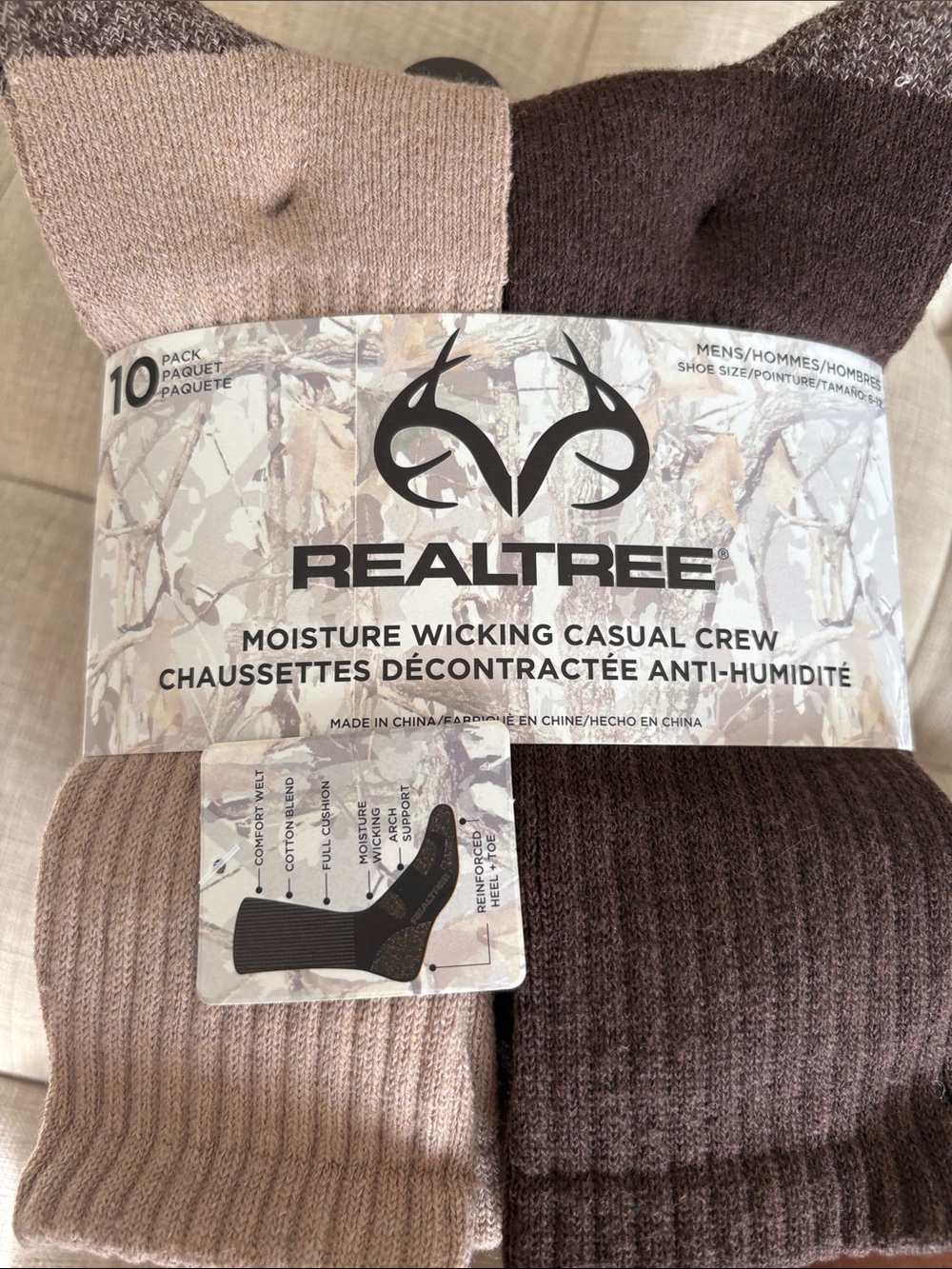 Realtree Two-Tone Brown & Tan Crew Socks - 10 Pack